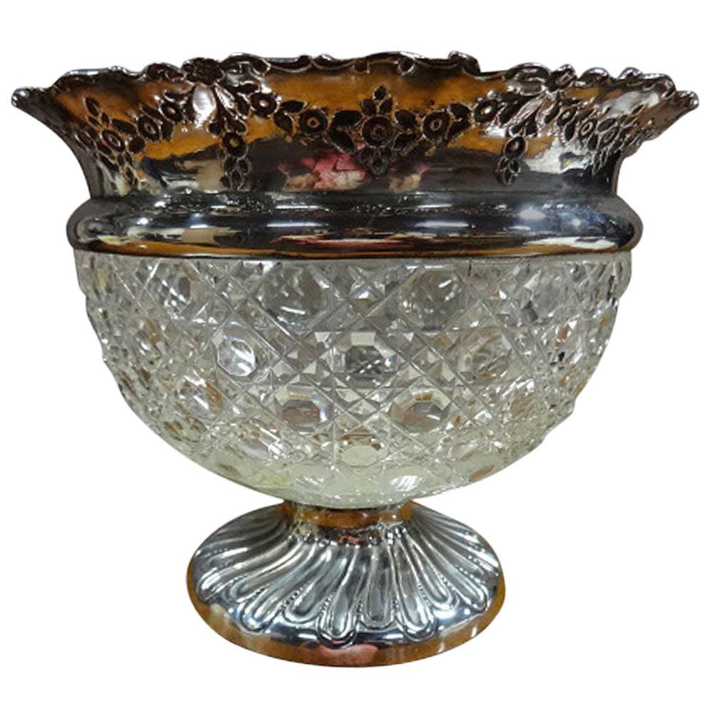 Beautiful Hobnail Cut-Glass and Silver Bowl, Chester, 1901