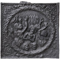 Antique Cast Iron Fireback with the Damned Burning in Hell