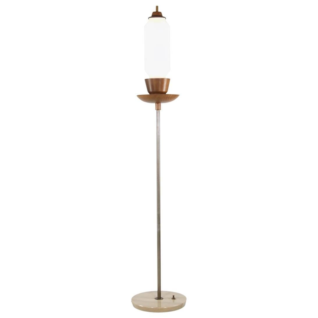 Vintage Italian Marble, Oak and Brass Floor Lamp, 1960s