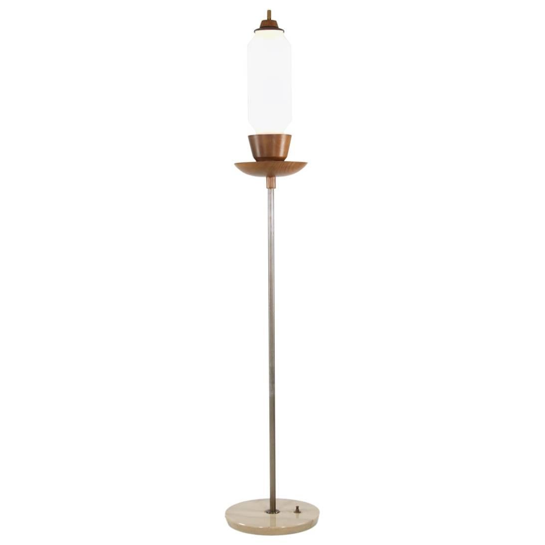Vintage Italian Floor Lamp with opaline glass shade, 1960s