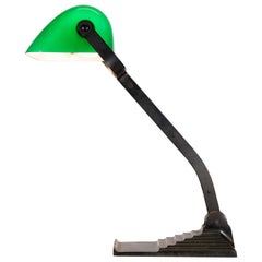 Library Table Lamp with Green Glass Shade Made by Erpe in Belgium