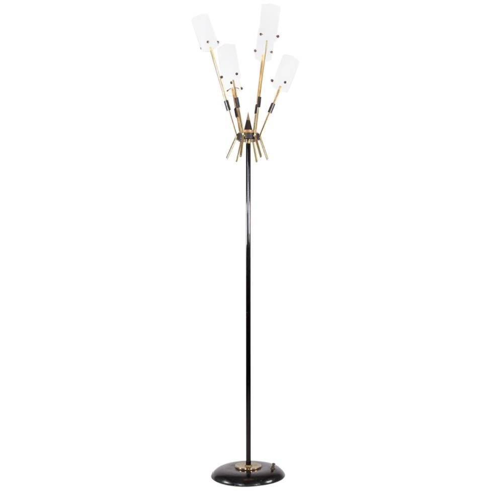 Italian Floor Lamp with Five Opaline Glass Lights, 1950s