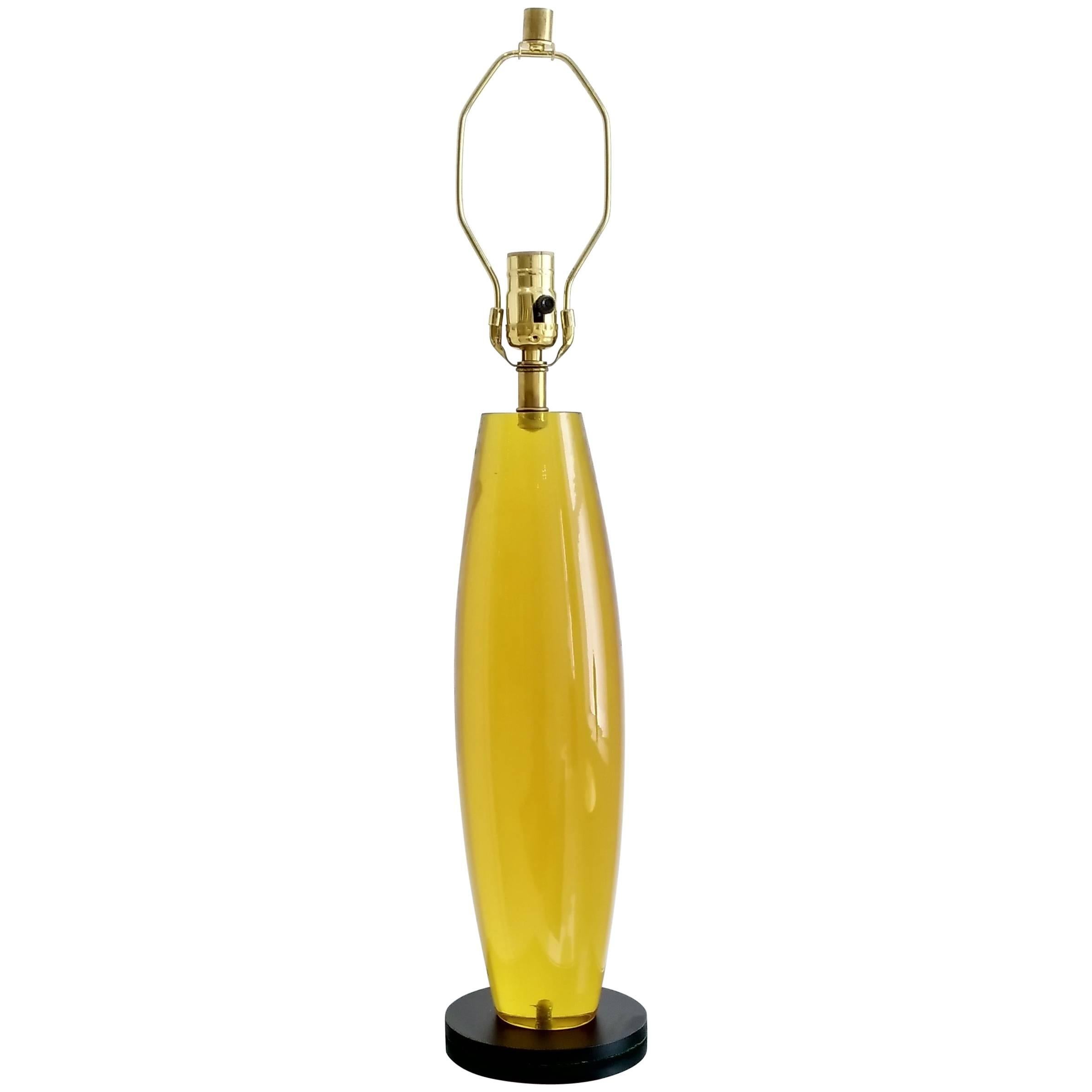 Tall Yellow Resin Table Lamp on Steel Base, France, 1970s