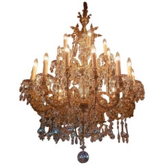 Large French Bronze Maria Theresia Chandelier, Glass Rosettes, 24 Lights