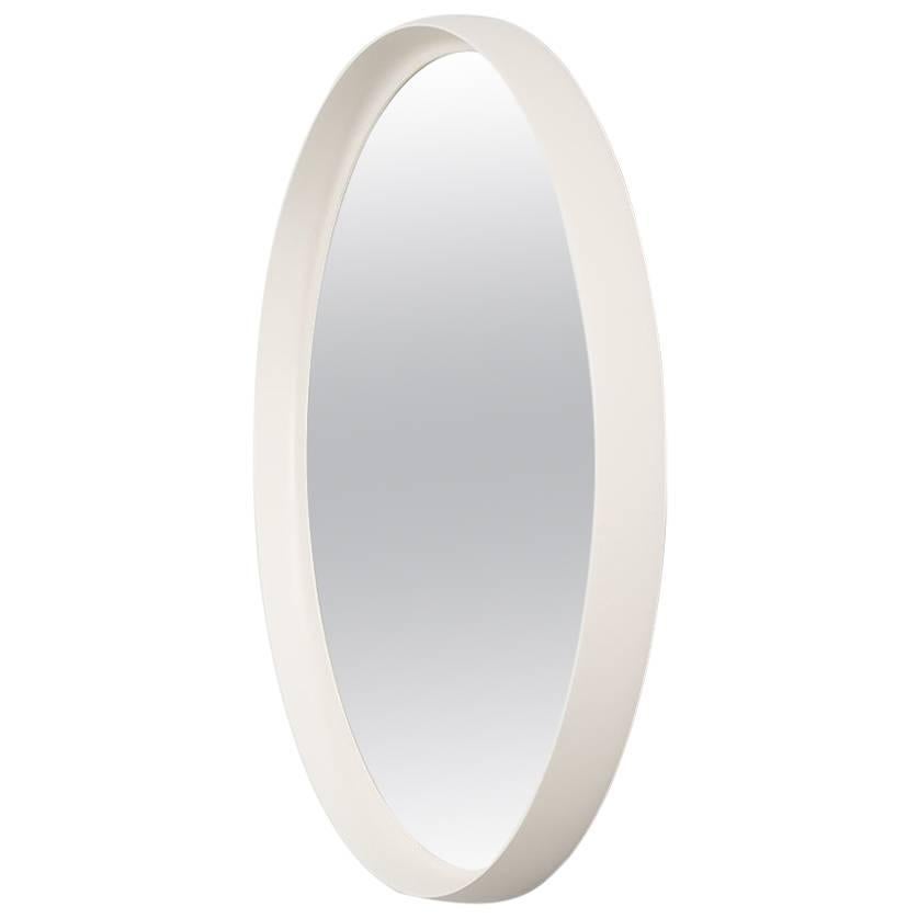 White Lacquered Round Mirror Probably Produced in Sweden