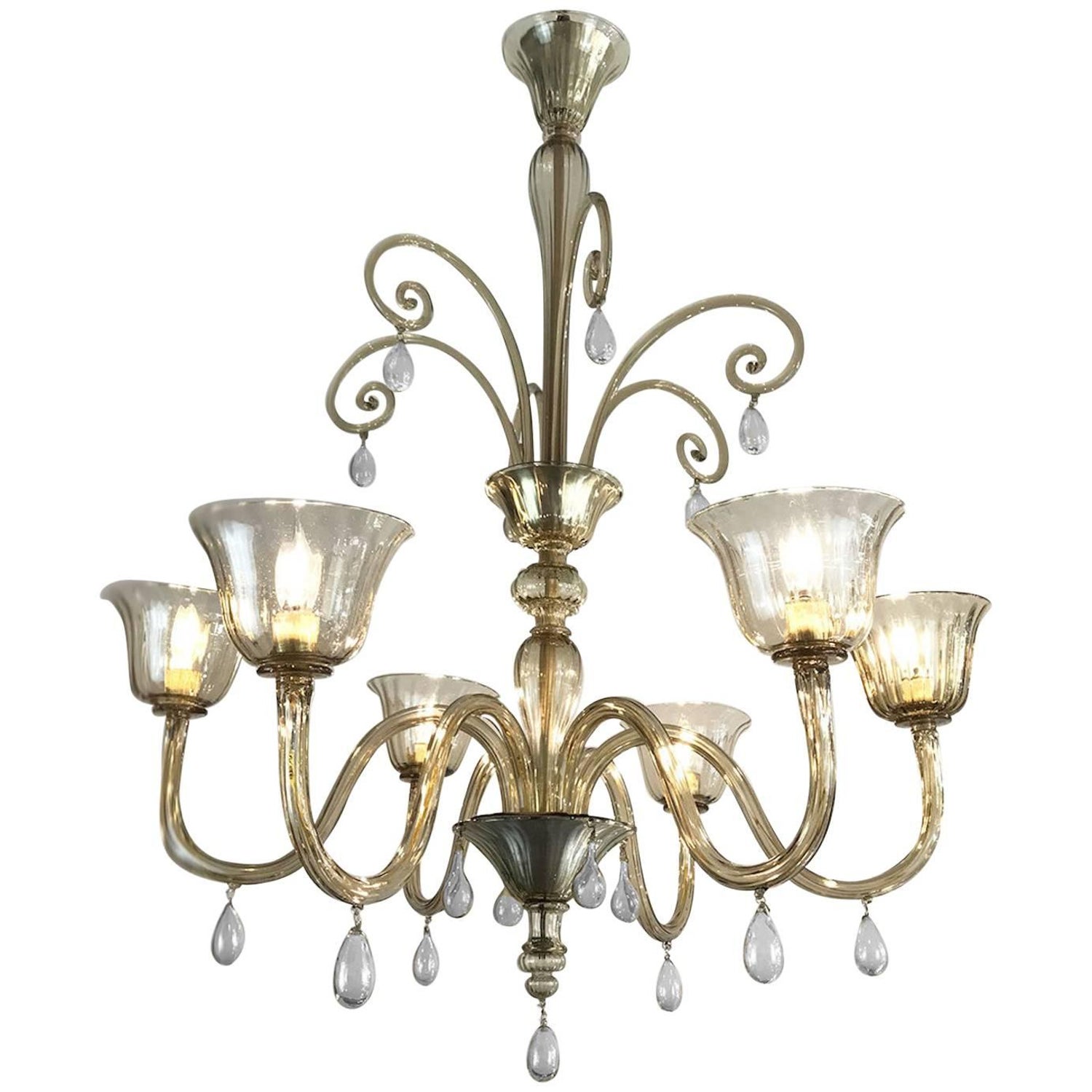 Art Deco Venini Style Venetian Murano Glass Six Light Chandelier Art Deco Venini Style Venetian Murano Glass Six Light Chandelier Circa 1920 For At 1stdibs