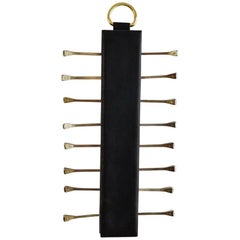 Elegant Leather and Brass Tie Rack by Longchamp Paris, France, 1960s