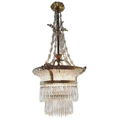 Antique Delicate Bronze and Crystal Chandelier with One Light