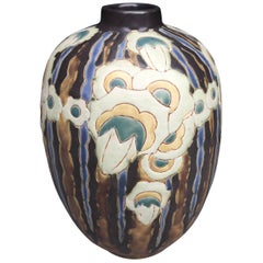 Charles Catteau Art Deco Stoneware Vase with Flowers Design