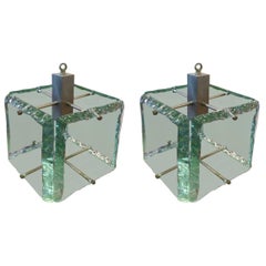 Beautiful Pair of Hammered Glass Pendant, circa 1970