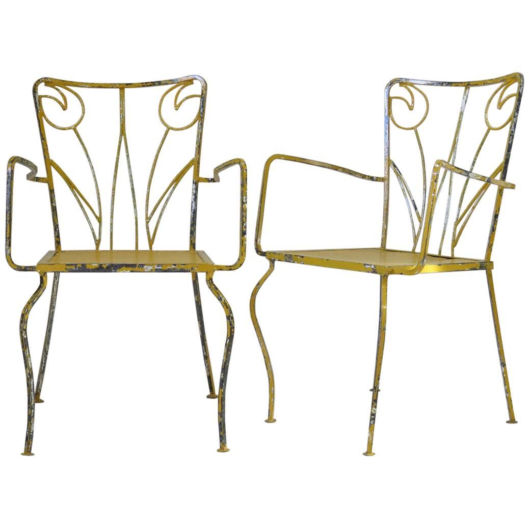 Set of Four "Tulip" Motif Painted Iron Chairs, France, circa 1950s