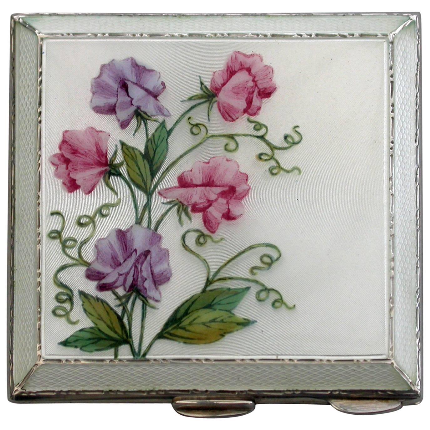Mid-20th Century Silver 
Guilloche Enamel Compact 
Sweet Peas
, 1940