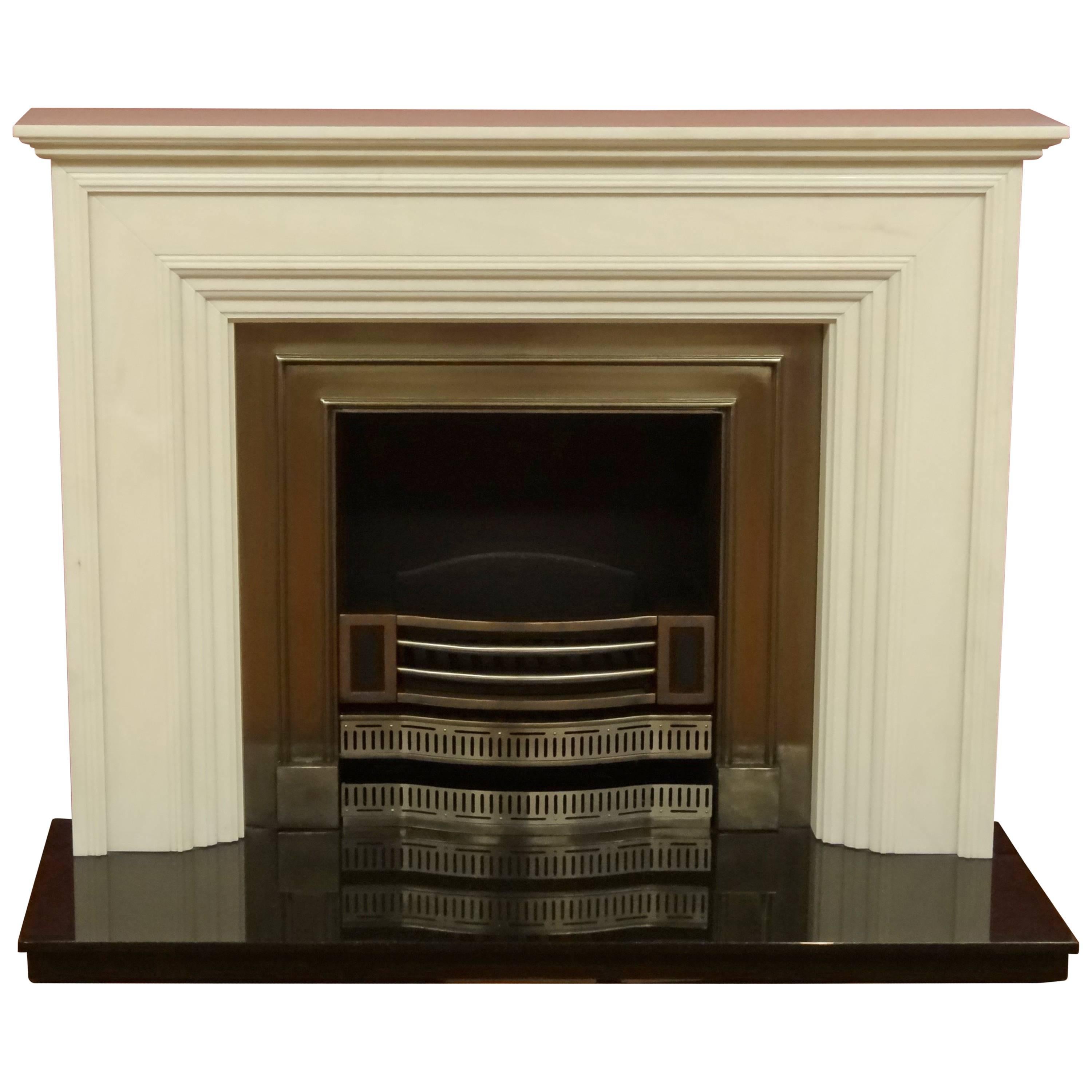 21st Century Carved Marble Fire Surround Polished Iron Insert Granite Hearth For Sale