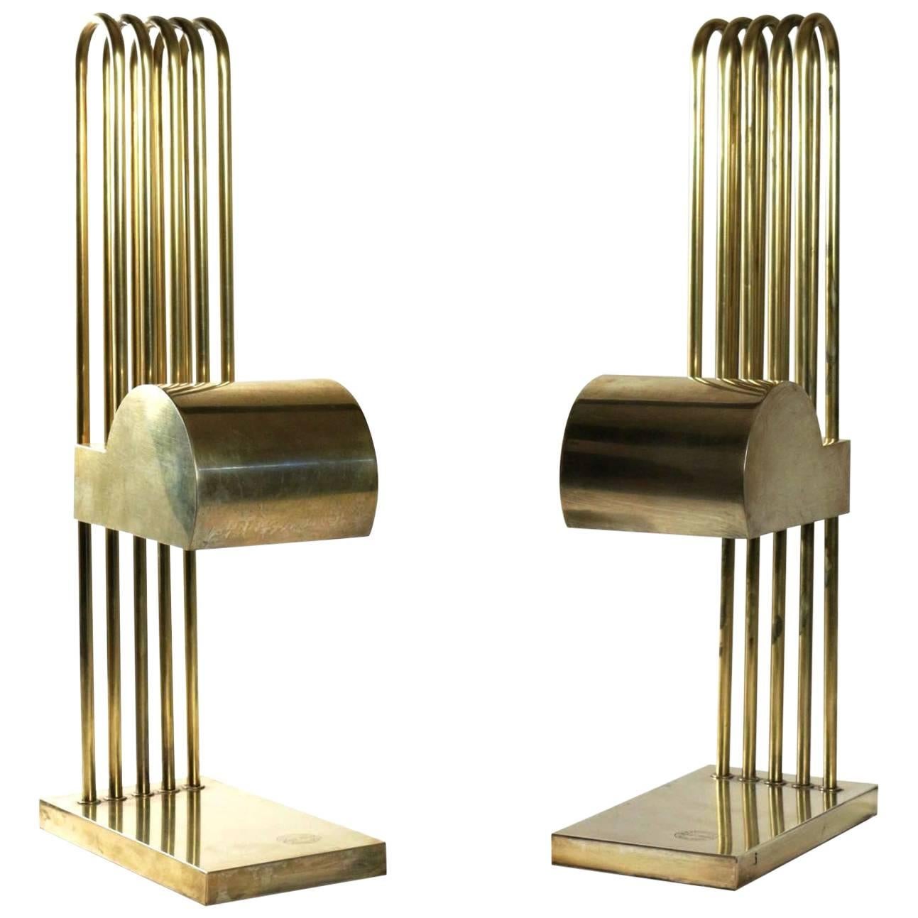 Exceptional Pair of Brass Table Lights by Marcel Breuer, Paris Exhibition, 1925