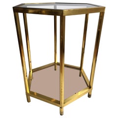 Vintage French Hexagon Brass Centre Table