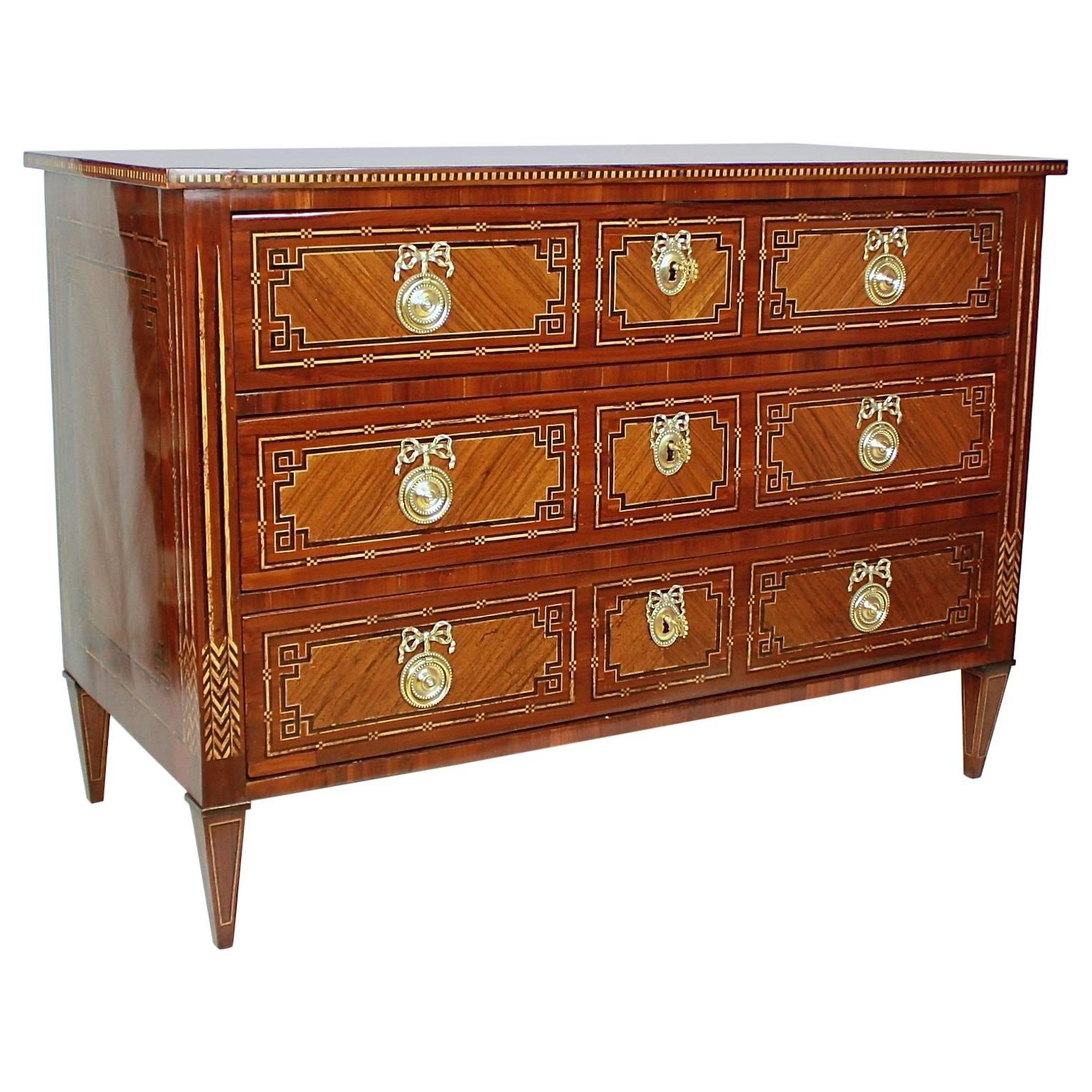 Eastern French 18th Century Neoclassical Marquetry Commode, circa 1780