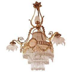 French Chandelier in Louis XVI Style, Gilt Bronze and Crystal