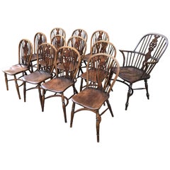 20th Century Set of 12 Thames Estuary Prior Style Wheel Back Windsor Chairs
