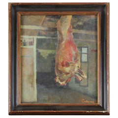 Late 19th Century Naive French Butchers Scene Painting