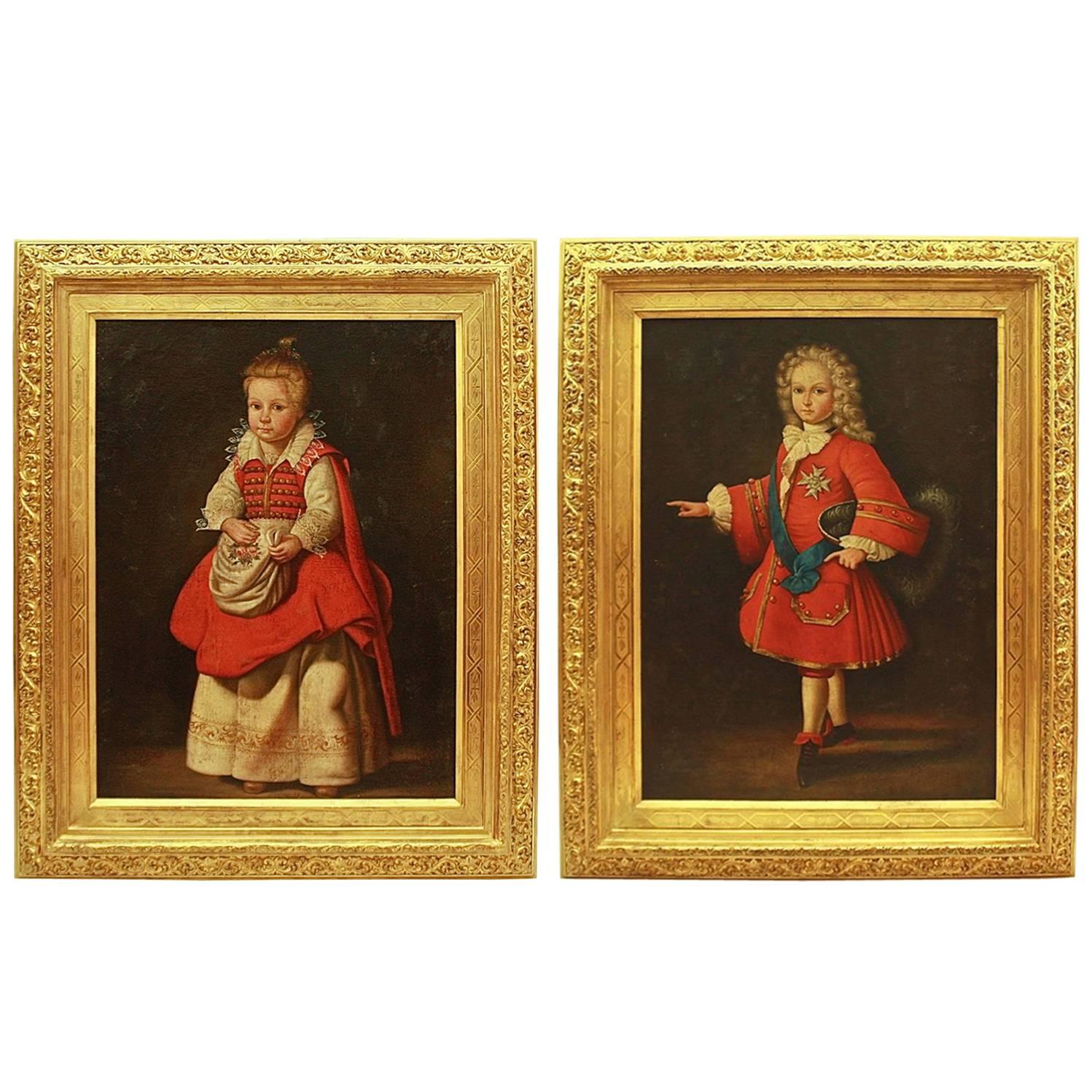 Pair of 18th Century Children's Portraits of 'Magdalena De Vos' and 'Louis XV'