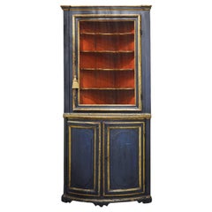 Charming 18th Century Italian Late Baroque Paint & Gilt Mesh Door Corner Cabinet