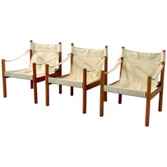 Set of Three Scandinavian Canvas Safari Chairs in Style of Erik Worts, 1960s