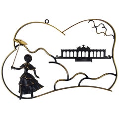 Scultura da parete in ottone di Walter Bosse Donna in abito Biedermeier, Austria, anni '50