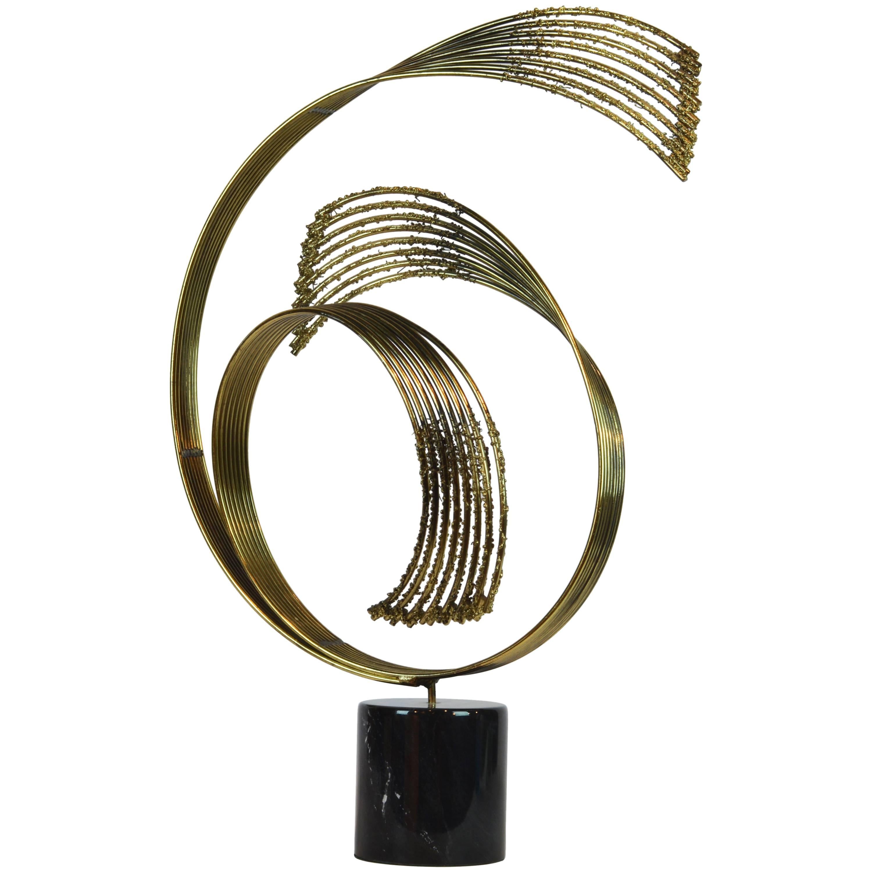Stunning Midcentury Abstract Swirling Brass Sculpture Signed by Curtis Jere