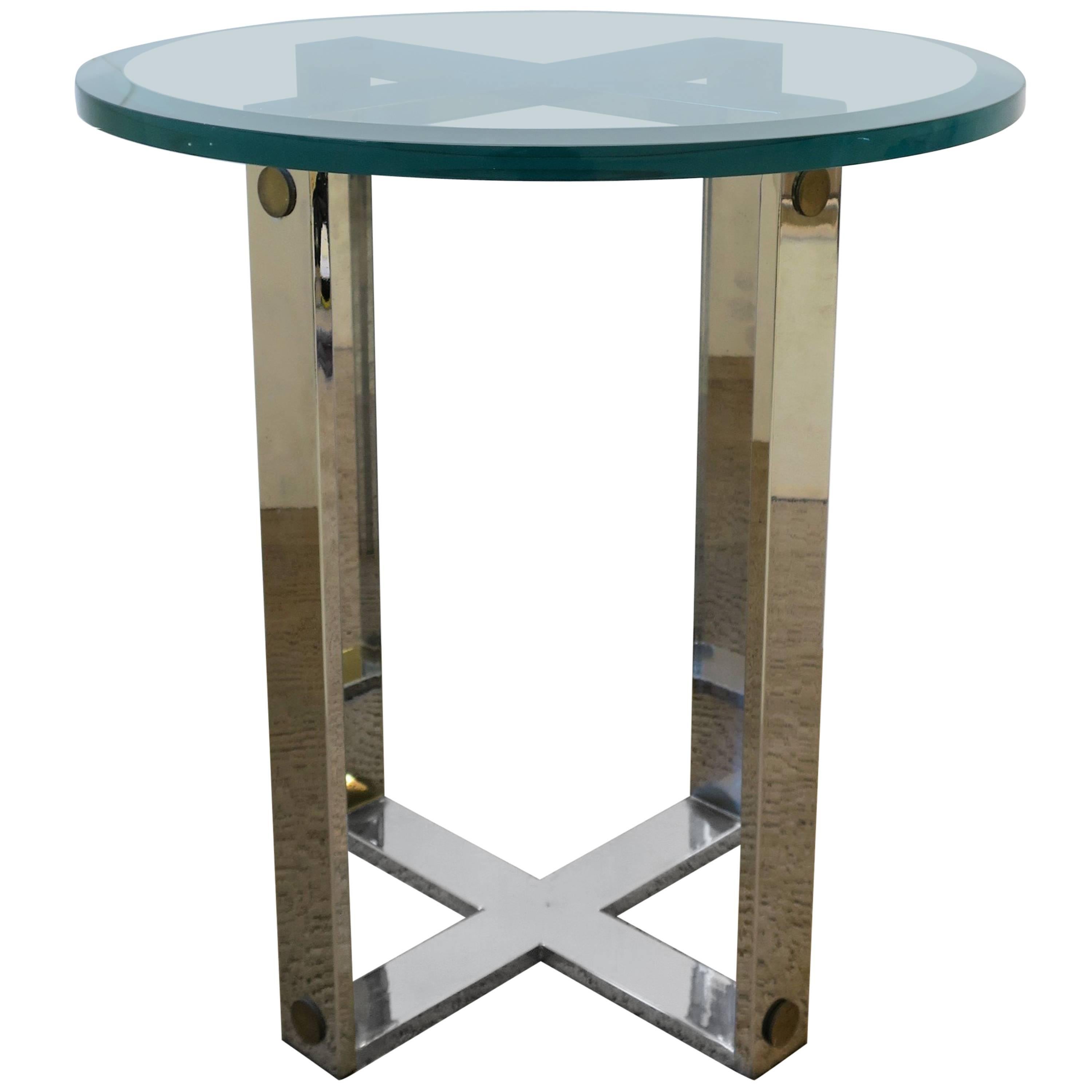 Art Deco Chrome Brass and Glass Round End or Side Table