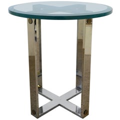 Art Deco Chrome Brass and Glass Round End or Side Table