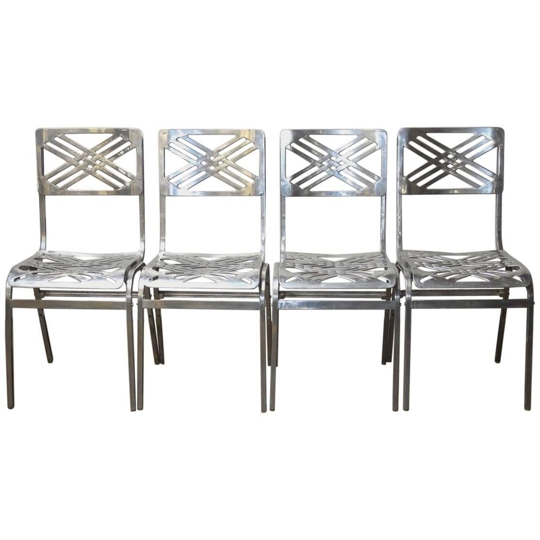 French Aluminum Eiffel Tower Chairs by Gallerie for Slavik