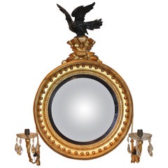 Antique Regency Giltwood Convex Bullseye Mirror with Eagle