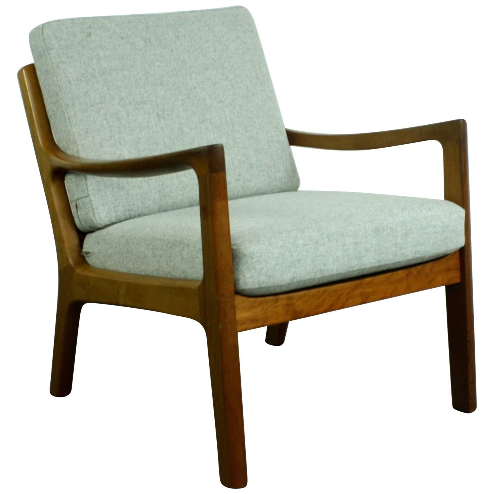 Ole Wanscher for France & Son Denmark 1960s Teak Lounge Chair Grey Upholstery For Sale