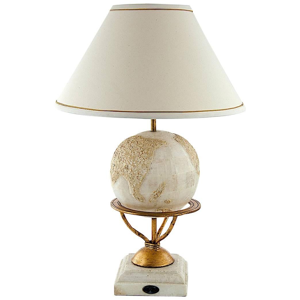 Large Round Nacre Faceted Table Lamp