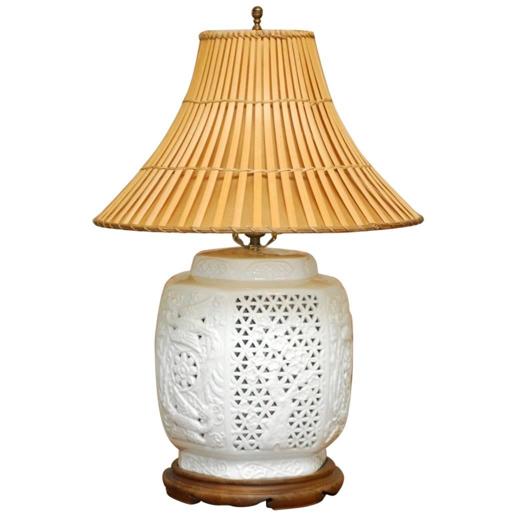 Mid-Century Blanc de Chine Porcelain Vase Table Lamp