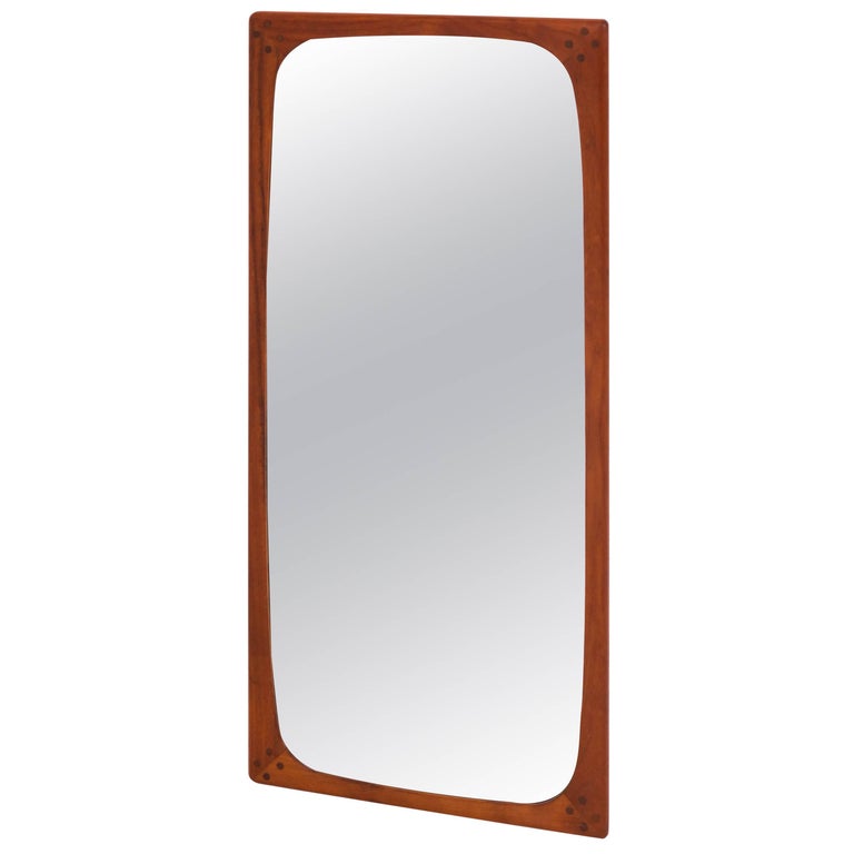 Mid Century Danish Modern Teak Wall Mirror With Leather Strap At 1stdibs Teak Danish Mid Century Modern Large Wall Mirror 1960s
