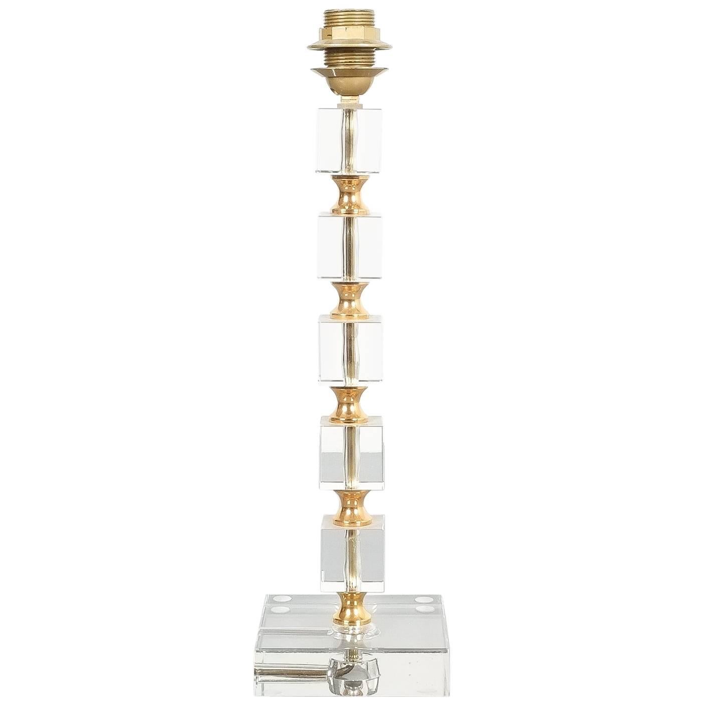 Attributed Bakalowits Sohne Glass Gold Brass Table Lamp, Austria, 1960 For Sale