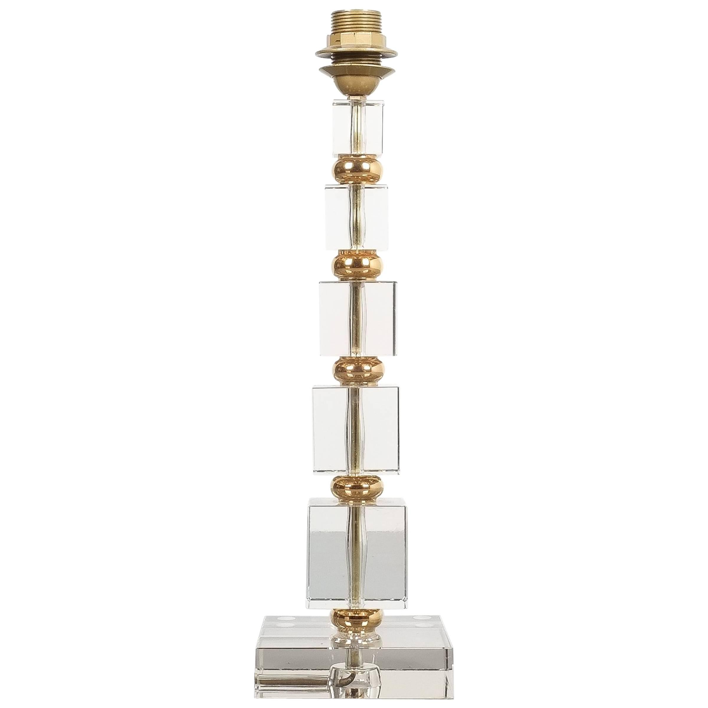 Attributed to Bakalowits Sohne Glass Gold Brass Table Lamp, Austria, 1960 For Sale