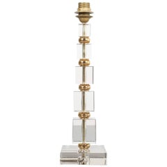 Vintage Attributed to Bakalowits Sohne Glass Gold Brass Table Lamp, Austria, 1960