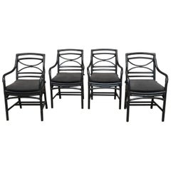 Set of Four McGuire Style Black Lacquer Bamboo Armchairs