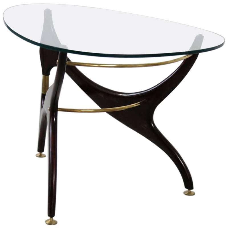 Italian Coffee Table with Glasstop in the Style of Carlo Mollino, 1950s