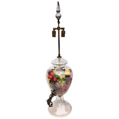 Large Glass Table Lamp from a Potpourri or Samovar with Bronze Dolphin Hardware