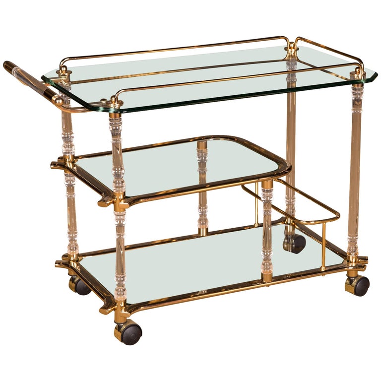High Quality Acrylic Serving Tray Table with Brass For Sale at 1stdibs