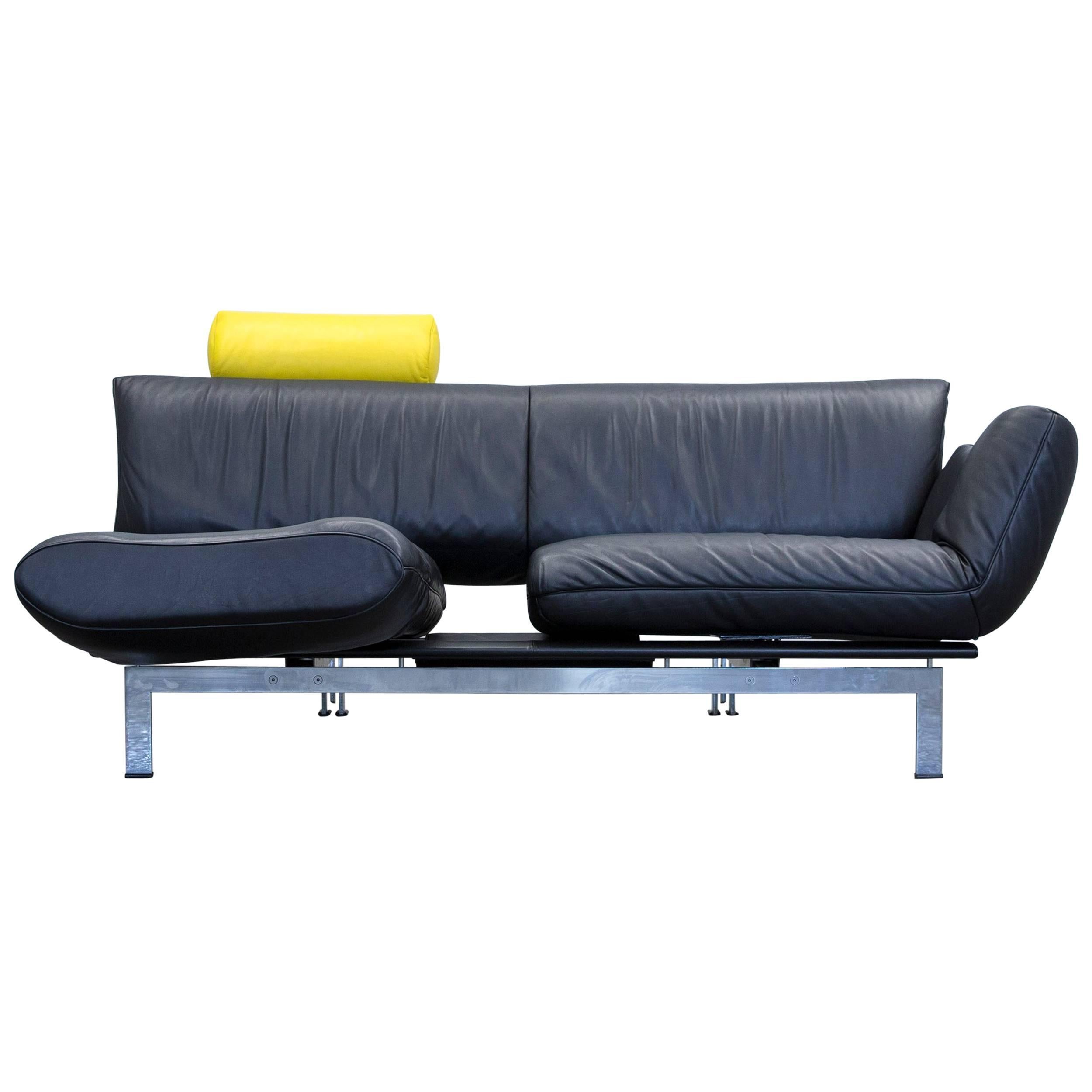 De Sede Ds 140 Designer Sofa Leather Black Yellow Two-Seat Relax Function Couch