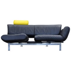 De Sede Ds 140 Designer Sofa Cuir Noir Jaune Canapé deux places à fonction relaxante