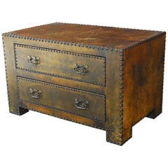 Vintage Diminutive Leather Clad Tabletop Chest of Drawers or Trunk
