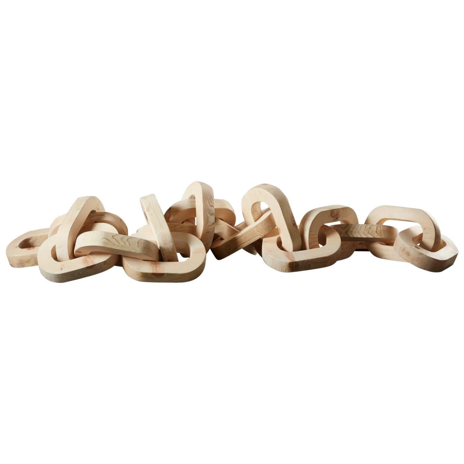 Hand-Carved Pinewood Chain Sculpture by Anastasya Martynova the New Craftsmen For Sale