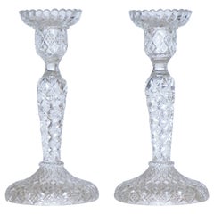 Antique German Pair of Meisenthal Crystal Candlesticks Candleholders, circa 1907