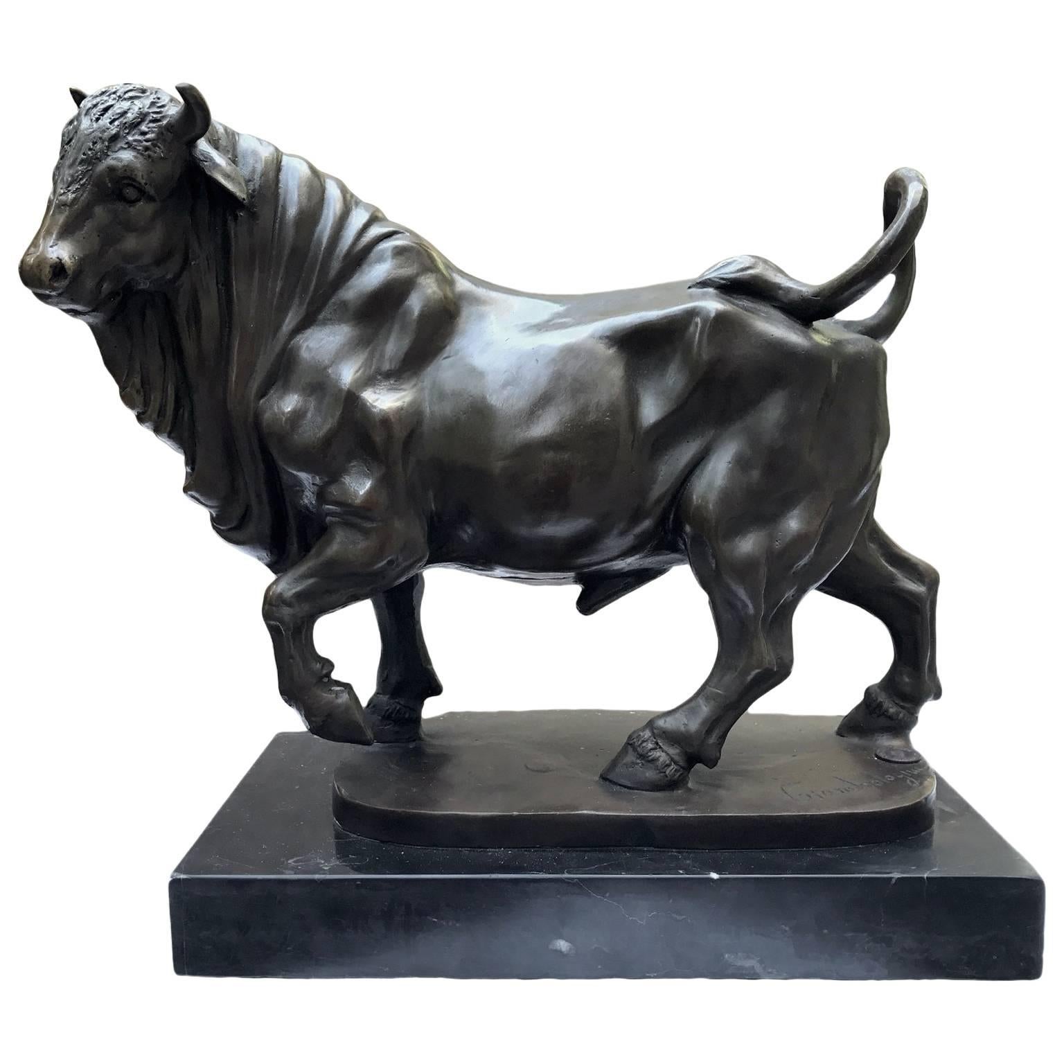 A French 19th Century Bronze Figure of a Pacing Bull after Giambologna 