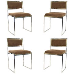 Beautiful Set of Four Chrome and Gilded Brass Chairs by Willy Rizzo, France